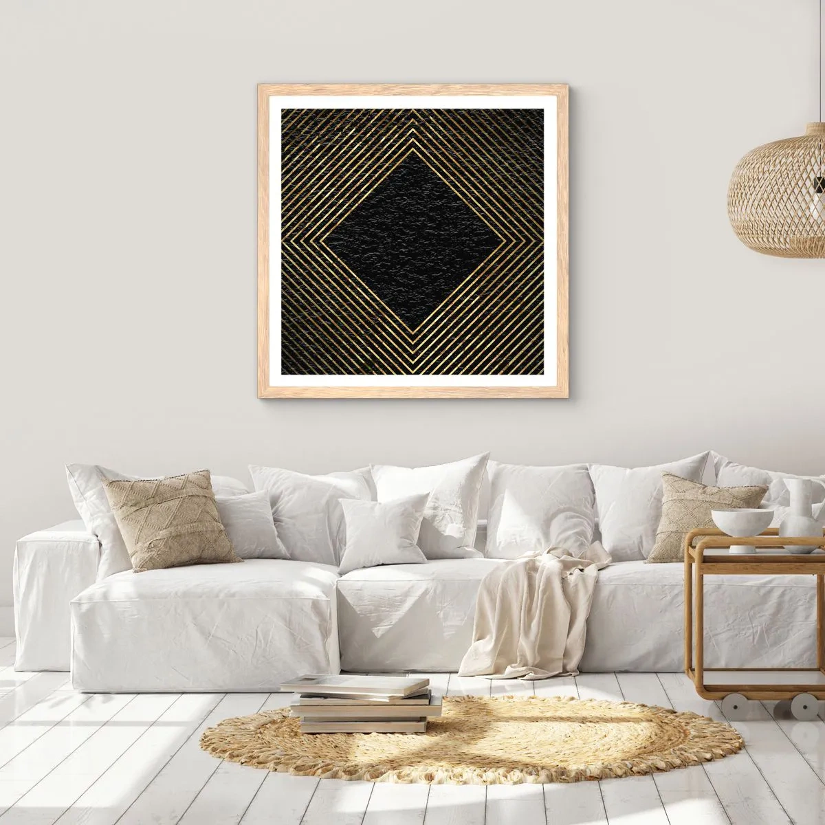 Plagát v ráme zo svetlého duba - Geometria v štýle glamour - 40x40 cm