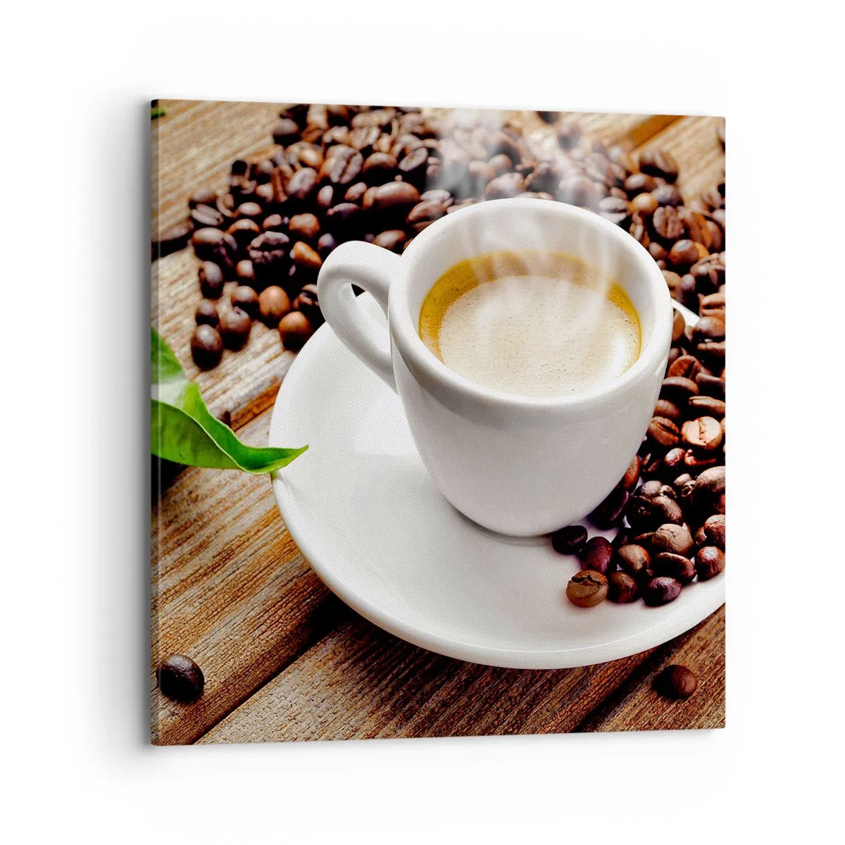 Obraz na plátne - Káva na lavici - 70x70 cm