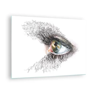 Obraz na skle - Zlaté oko obklopené dynamickými líniami a abstraktnými detailmi - 70x50cm - Pozri sa priamo do duše - Moderná nástenná dekorácia do obývacej izby a spálne ARTTOR