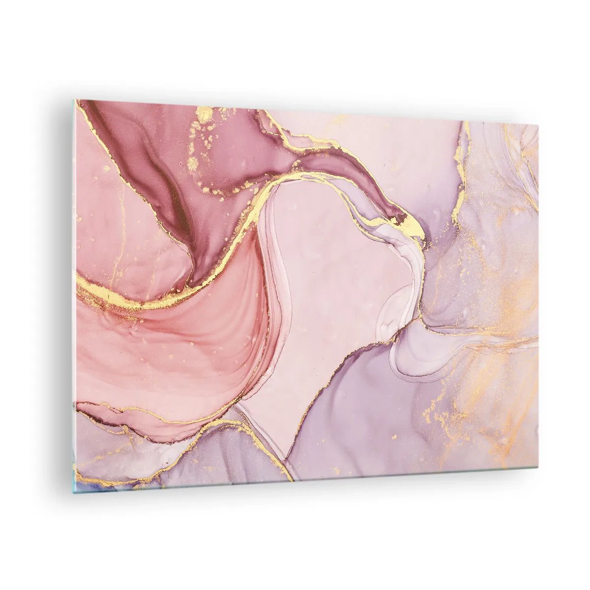 Obraz na skle - Abstraktná kompozícia v odtieňoch ružovej a zlatej - 70x50cm - Maznanie farieb - Moderná nástenná dekorácia do obývacej izby a spálne ARTTOR