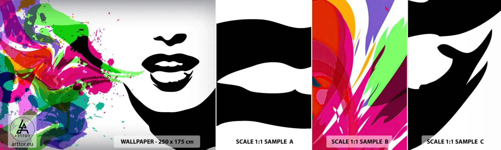 Vzorka Fototapeta Standard Eco - Rozprávanie vo farbách dúhy - Abstrakcia, Ústa, Farebná grafika - 100x30 cm