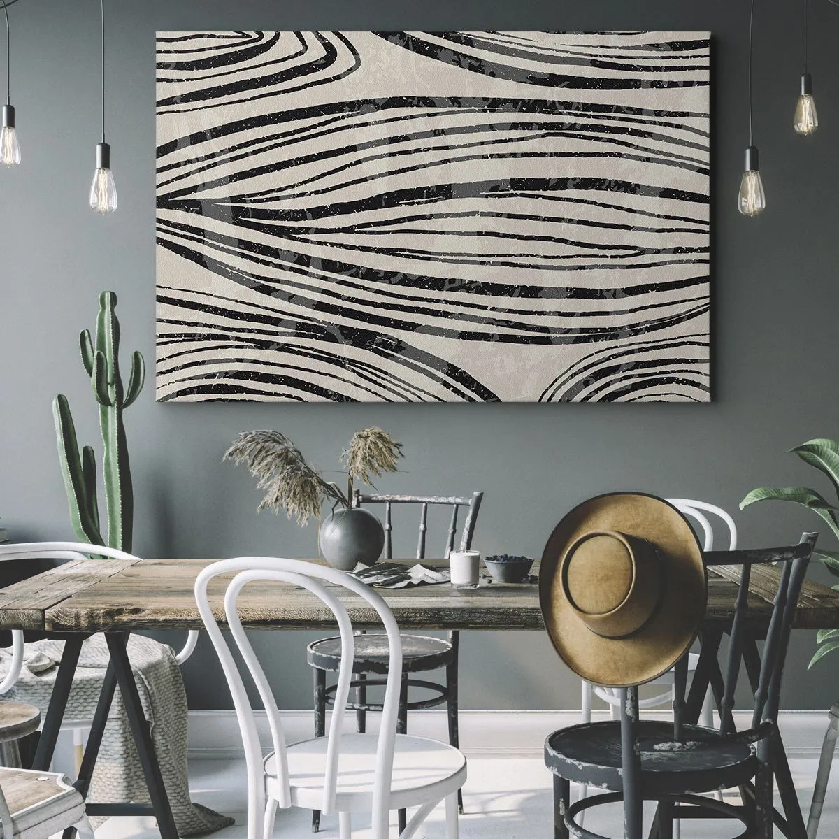 Obraz na plátne - Abstraktné vlny v čiernobielych odtieňoch - 70x50cm - Močiar s líniami - Moderná nástenná dekorácia do obývacej izby a spálne ARTTOR