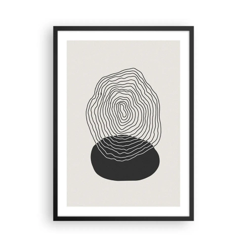 Plagát v čiernom ráme - Čierne čiary vytvárajúce abstraktný tvar na svetlom pozadí - 50x70cm - Trvanie a kmitanie - Moderná nástenná dekorácia do obývacej izby a spálne ARTTOR