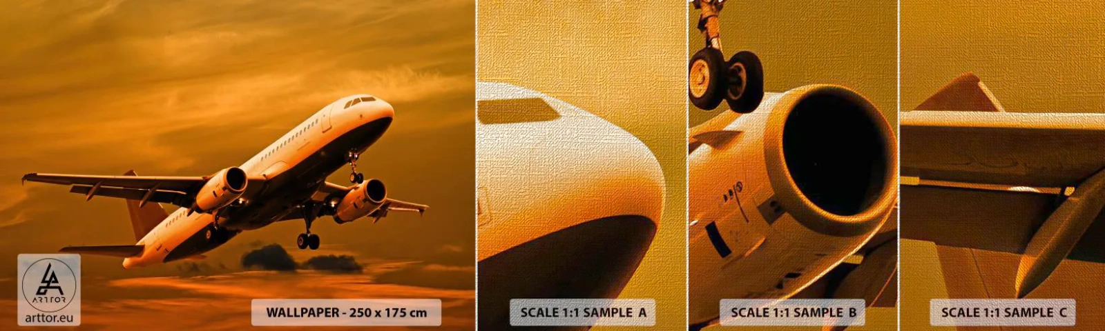 Vzorka fototapety Premium Canvas - Let smerom k slnku - Lietadlo, Výlet, Západ slnka - 100x30 cm