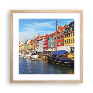 Plagát v ráme zo svetlého duba - Radostné nábrežie - 40x40 cm