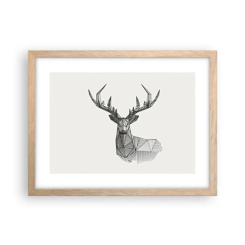 Plagát v ráme zo svetlého duba - Jeleň v kubistickom štýle - 40x30 cm