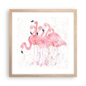 Plagát v ráme zo svetlého duba - Ružový ansámbl - 40x40 cm
