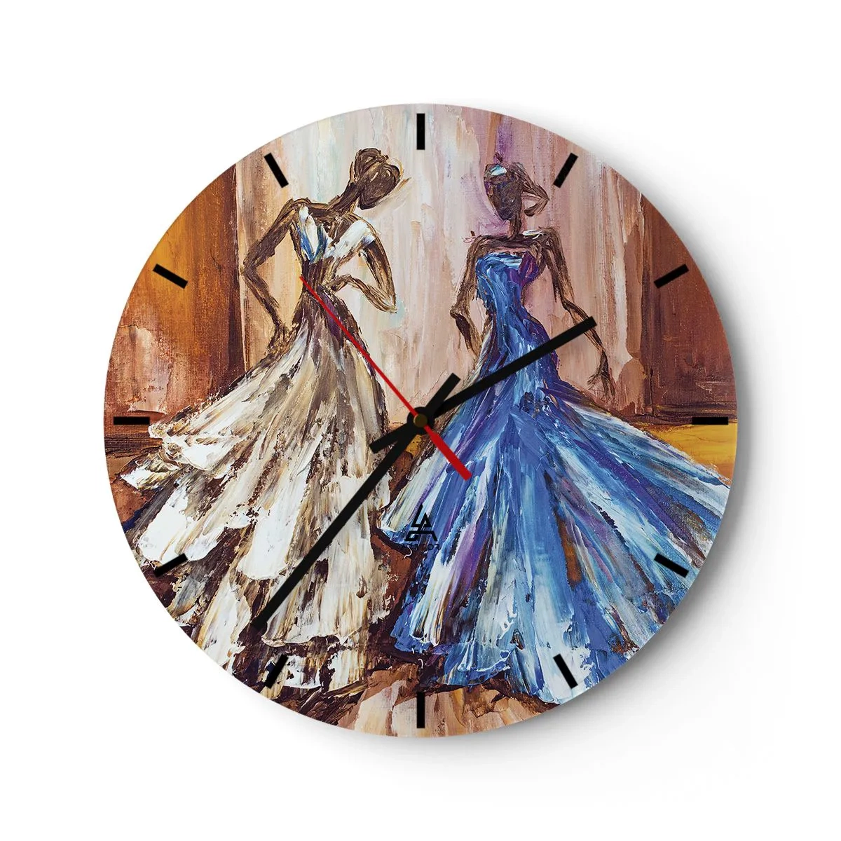 Nástenné hodiny - Dve ženy v umeleckých, maliarsky štýlových šatách - 30x30cm - Pôvabné duo - Moderná nástenná dekorácia do obývacej izby, kuchyne a spálne ARTTOR