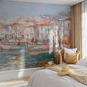 Fototapeta Premium Canvas - Pastelová dovolenka - Prístavné mesto, Architektúra, Rybarska lod - 150x105 cm