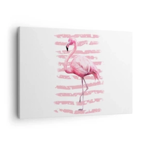 Obraz na plátne - Plameniak na ružovom pozadí v minimalistickom štýle - 70x50cm - Dôstojne, aj keď v ružovej - Moderná nástenná dekorácia do obývacej izby a spálne ARTTOR