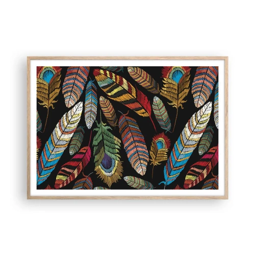 Plagát v ráme zo svetlého duba - Vtáčí karneval - 100x70 cm