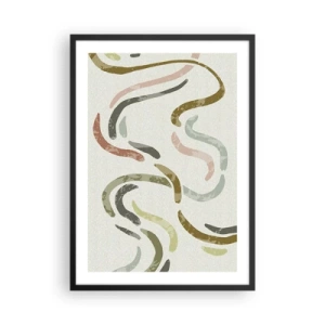 Plagát v čiernom ráme - Abstraktné vlnovky v prírodných odtieňoch - 50x70cm - Radostný tanec abstrakcie - Moderná nástenná dekorácia do obývacej izby a spálne ARTTOR
