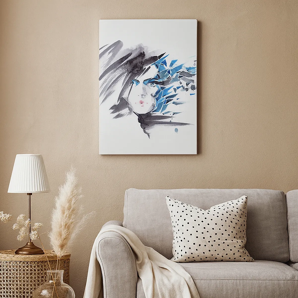 Obraz na plátne - Zmyselný portrét v šedej a modrej - 50x70 cm