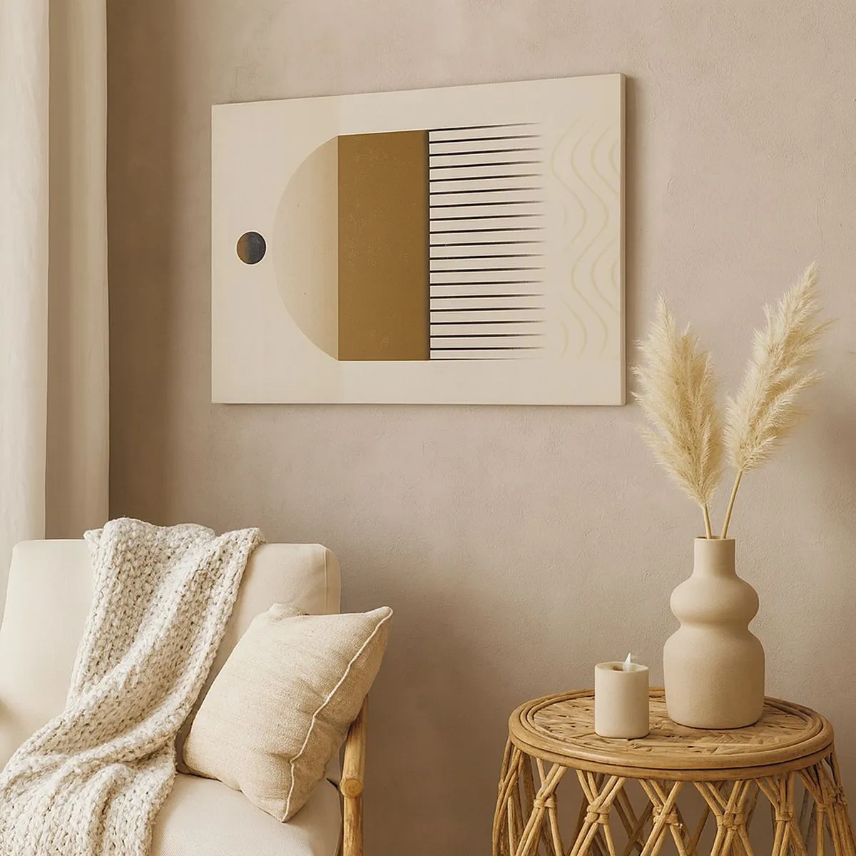 Obraz na plátne - Abstraktná geometrická kompozícia v béžových a hnedých tónoch - 70x50cm - Rôzne stavy - Moderná nástenná dekorácia do obývacej izby a spálne ARTTOR