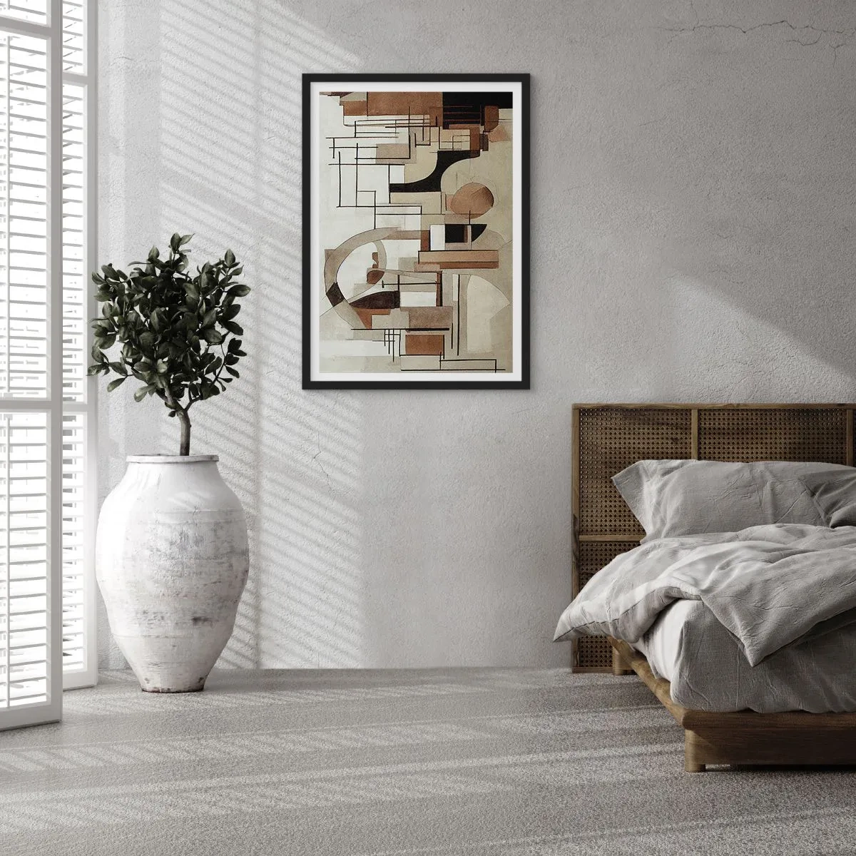 Plagát v čiernom ráme - Geometrická abstrakcia v odtieňoch hnedej a béžovej - 50x70cm - Mestská krajina 2.0 - Moderná nástenná dekorácia do obývacej izby a spálne ARTTOR