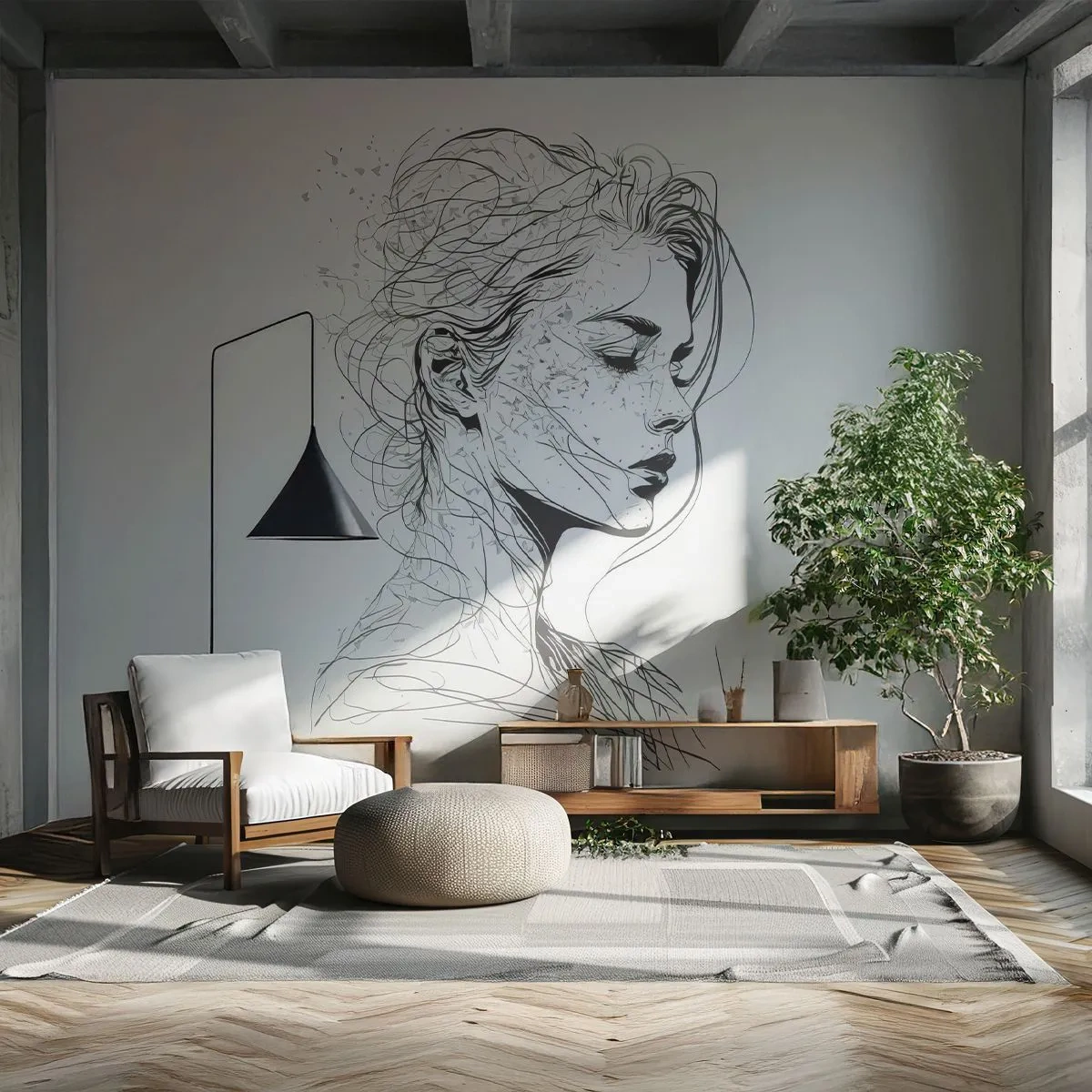 Fototapeta Premium Canvas - Portrét v zamyslení - Žena, Portrét, Linka - 150x105 cm