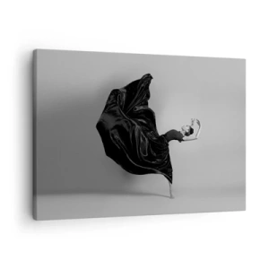 Obraz na plátne - Elegantná tanečnica v čiernych šatách v pohybe - 70x50cm - Okrídlený hudbou - Moderná nástenná dekorácia do obývacej izby a spálne ARTTOR