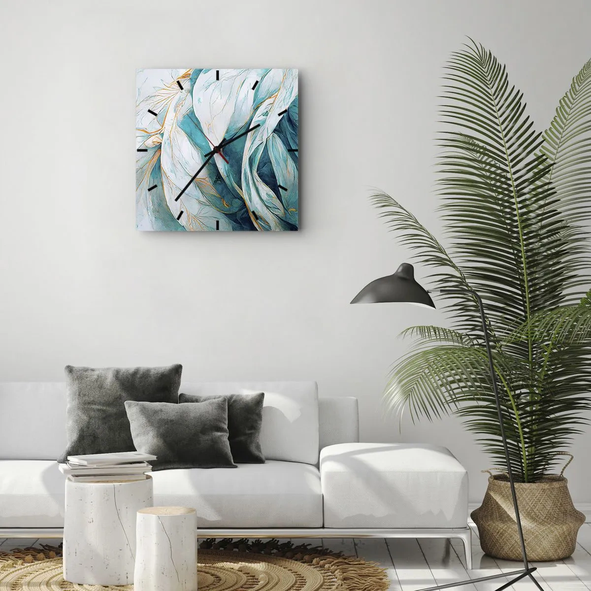 Nástenné hodiny - Modrá abstrakcia so zlatým motívom - 40x40 cm