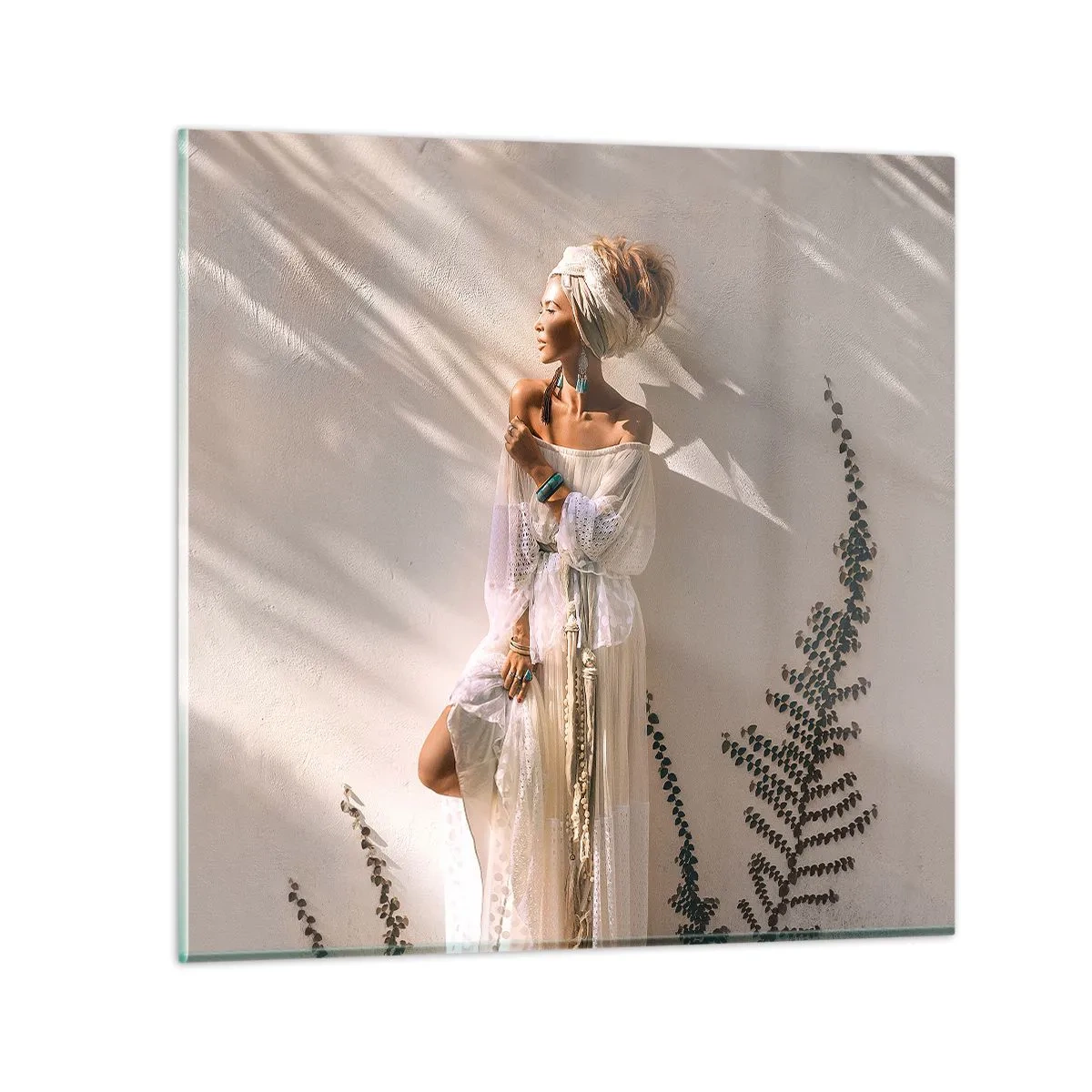 Obraz na skle - Slnko a dievča - 60x60 cm