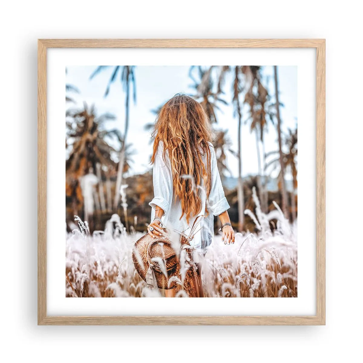 Plagát v ráme zo svetlého duba - Zrodená z trávnej páperie - 50x50 cm