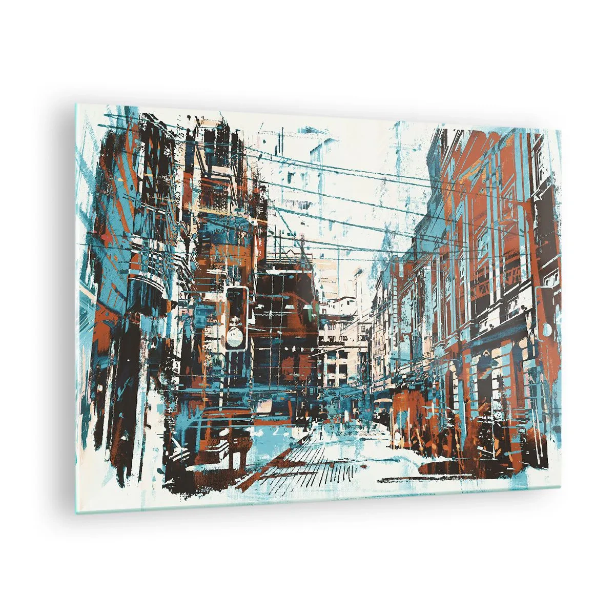 Obraz na skle - Malebná mestská ulica v umeleckom, opotrebovanom štýle - 70x50cm - Zdolaný mestský chodník - Moderná nástenná dekorácia do obývacej izby a spálne ARTTOR