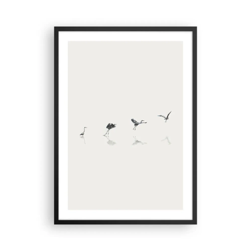 Plagát v čiernom ráme - Minimalistická kompozícia vtákov pri vode - 50x70cm - Štyri jednoduché kroky - Moderná nástenná dekorácia do obývacej izby a spálne ARTTOR