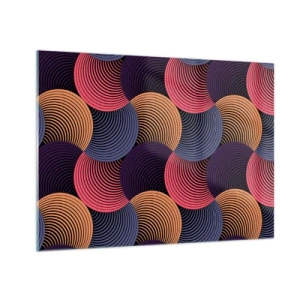 Obraz na skle - Farebné sústredné kruhy tvoriace geometrický vzor - 70x50cm - V kruhovom rytme - Moderná nástenná dekorácia do obývacej izby a spálne ARTTOR