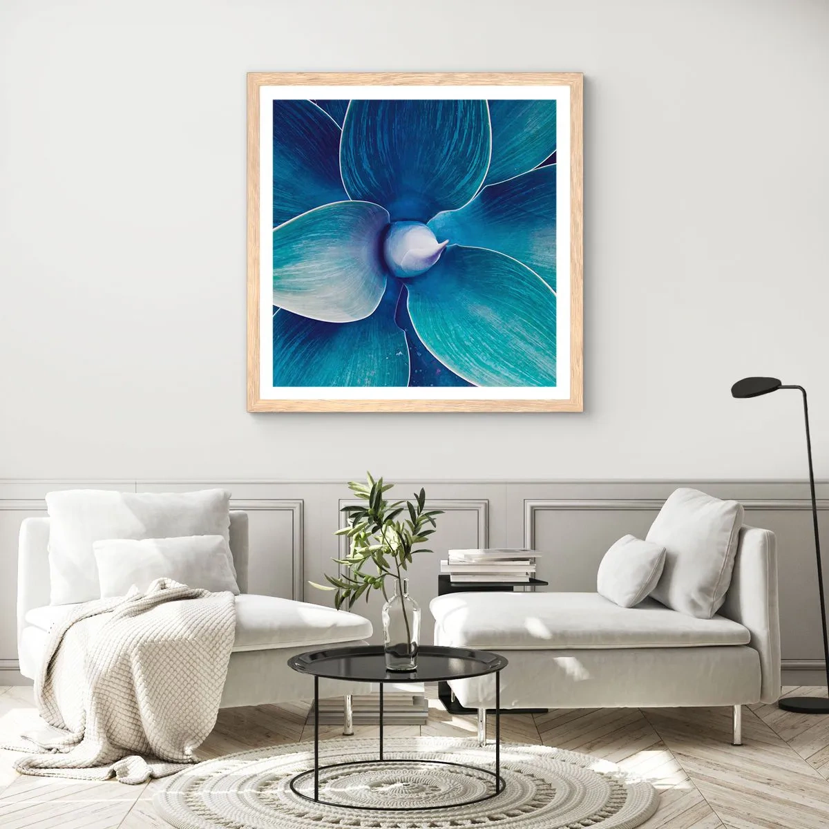 Plagát v ráme zo svetlého duba - Modrastý od neba - 60x60 cm