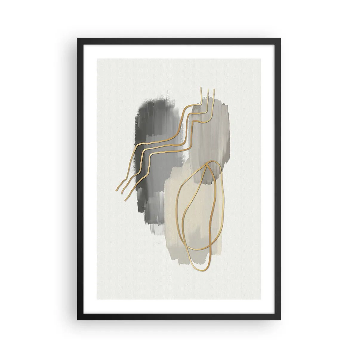 Plagát v čiernom ráme - Abstraktná kompozícia s čiarami a škvrnami farby - 50x70cm - Trvanie a pohyb - Moderná nástenná dekorácia do obývacej izby a spálne ARTTOR