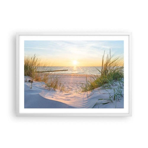 Plagát v bielom ráme - Šumenie mora, spev vtákov, divoká pláž uprostred trávy… - 70x50 cm