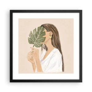 Plagát v čiernom ráme - Tajomný portrét s vejárom - 40x40 cm