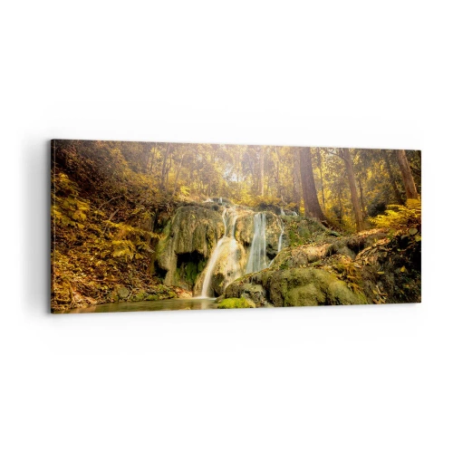 Obraz na plátne - Lesný vodopád v zeleni - 100x40 cm