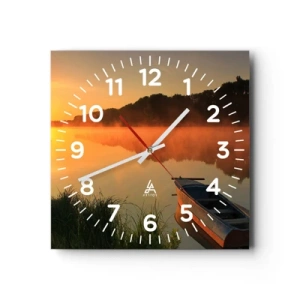 Nástenné hodiny - Východ slnka pri vode ako povrch zrkadla - 40x40 cm