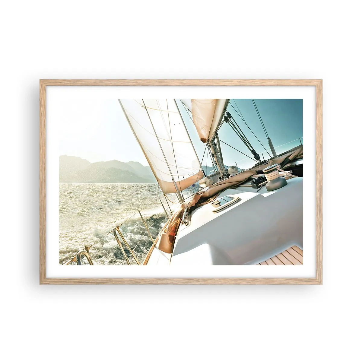 Plagát v ráme zo svetlého duba - Pod plnými plachtami - 70x50 cm
