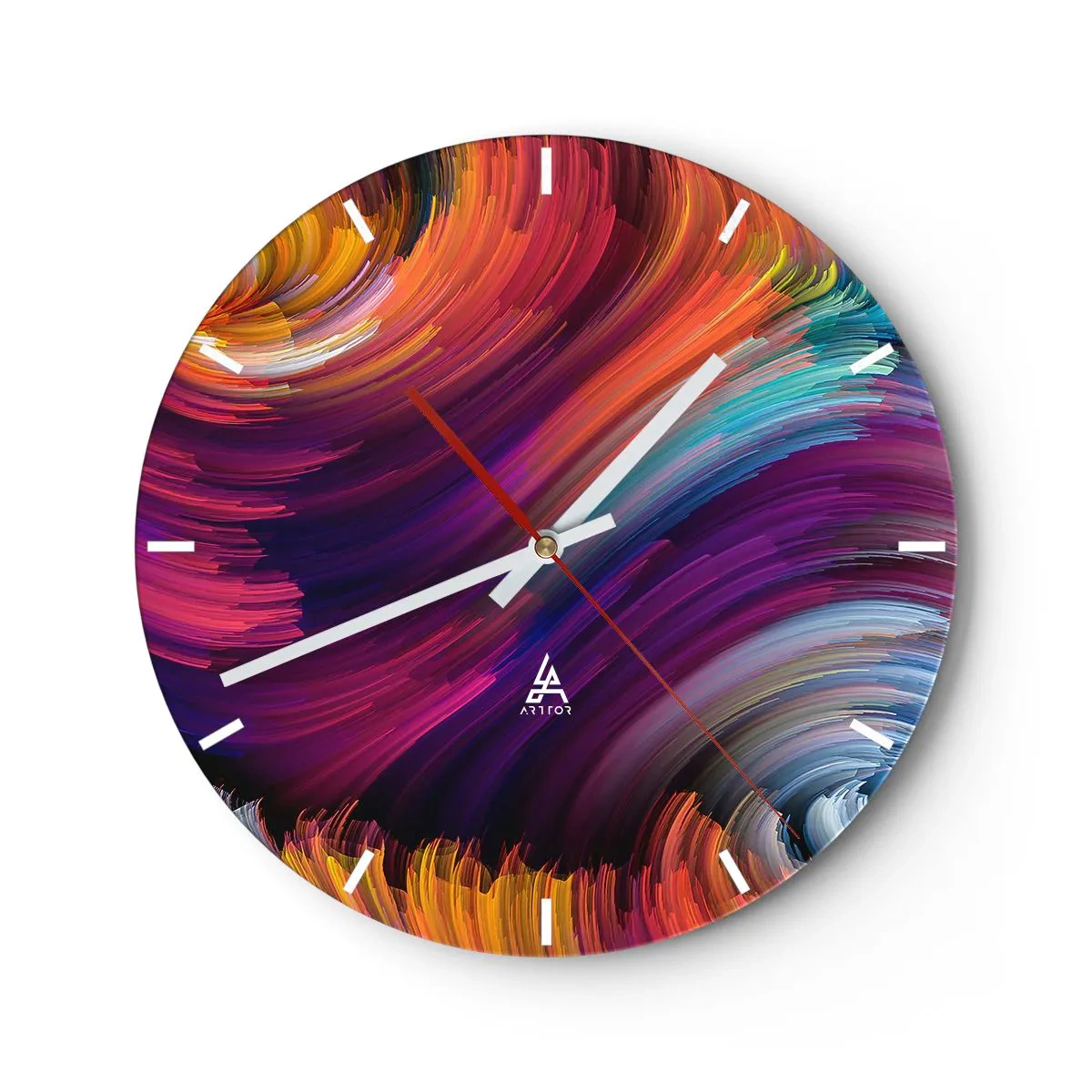 Nástenné hodiny - Abstraktný vírový motív v intenzívnych farbách - 30x30cm - Začiatok nového sveta - Moderná nástenná dekorácia do obývacej izby, kuchyne a spálne ARTTOR
