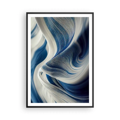 Plagát v čiernom ráme - Plynulosť modrej a bielej - 70x100 cm
