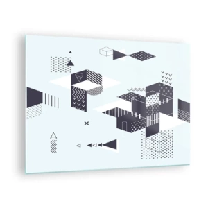 Obraz na skle - Abstraktná geometrická kompozícia v čiernej a bielej farbe na svetlom pozadí - 70x50cm - V duši matematika - Moderná nástenná dekorácia do obývacej izby a spálne ARTTOR