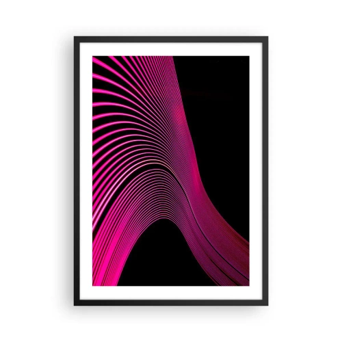 Plagát v čiernom ráme - Dynamické ružové čiary na čiernom pozadí - 50x70cm - Bulvár svetla - Moderná nástenná dekorácia do obývacej izby a spálne ARTTOR