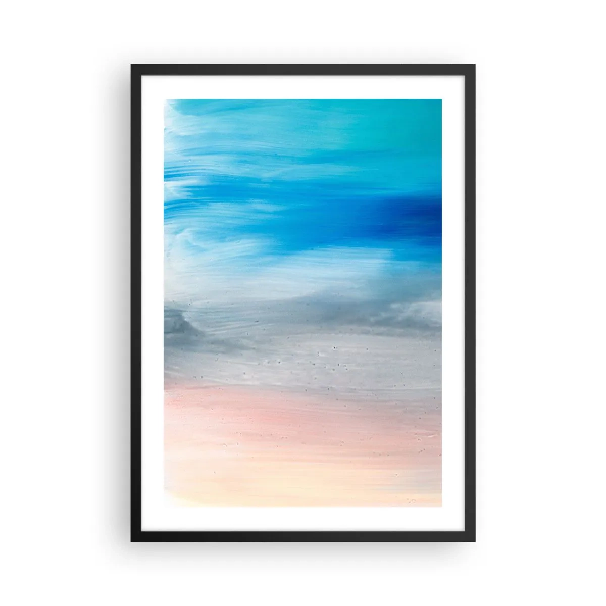 Plagát v čiernom ráme - Abstraktná kompozícia v odtieňoch modrej, sivej a béžovej. - 50x70cm - Živly: vzduch - Moderná nástenná dekorácia do obývacej izby a spálne ARTTOR