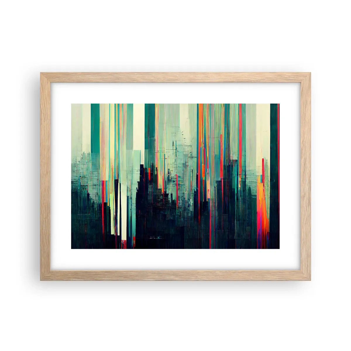 Plagát v ráme zo svetlého duba - Futuristické mesto - 40x30 cm