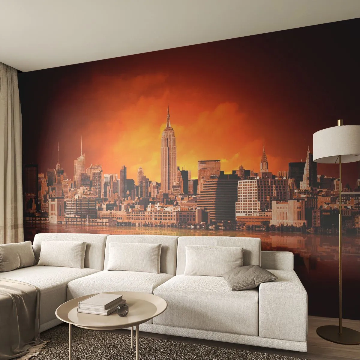 Samolepiaca Fototapeta Deluxe Sticker - Panoráma veľkomesta v žltej a hnedej - New York, Architektúra, Mesto - 250x175 cm