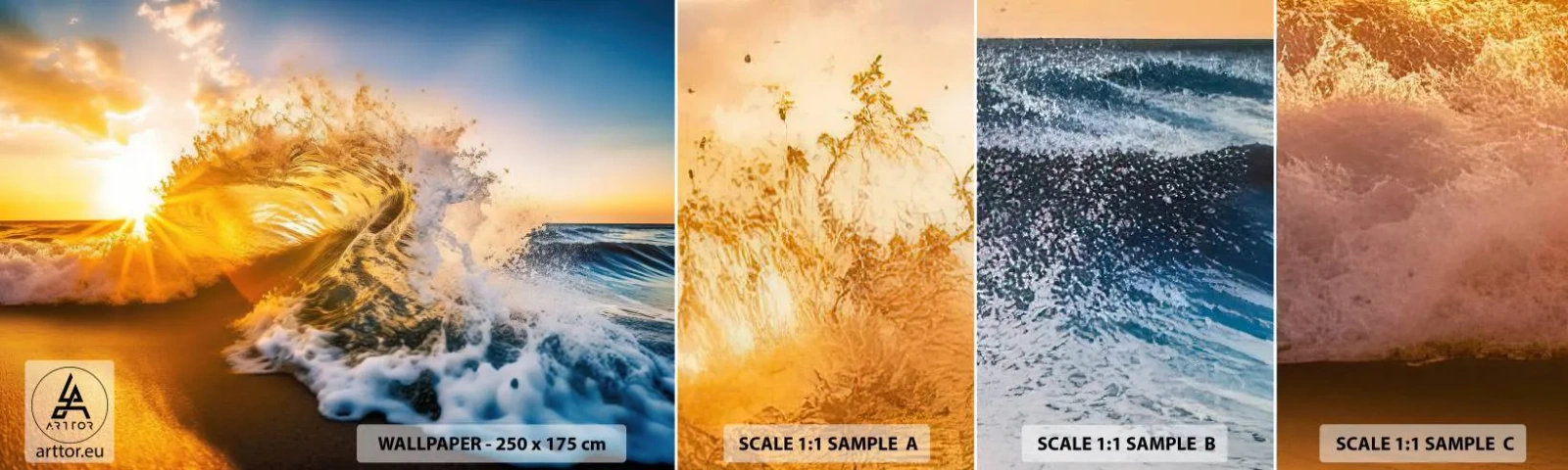 Vzorka samolepiacej fototapety Deluxe Sticker - Hra v piesku - Mávať, More, Voda - 100x30 cm