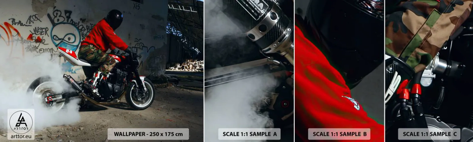 Vzorka Fototapeta Standard Eco - Chyť ma! - Automobilový priemysel, Motorka, Graffiti - 100x30 cm