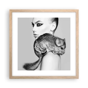 Plagát v ráme zo svetlého duba - Dáma s činčilou - 40x40 cm