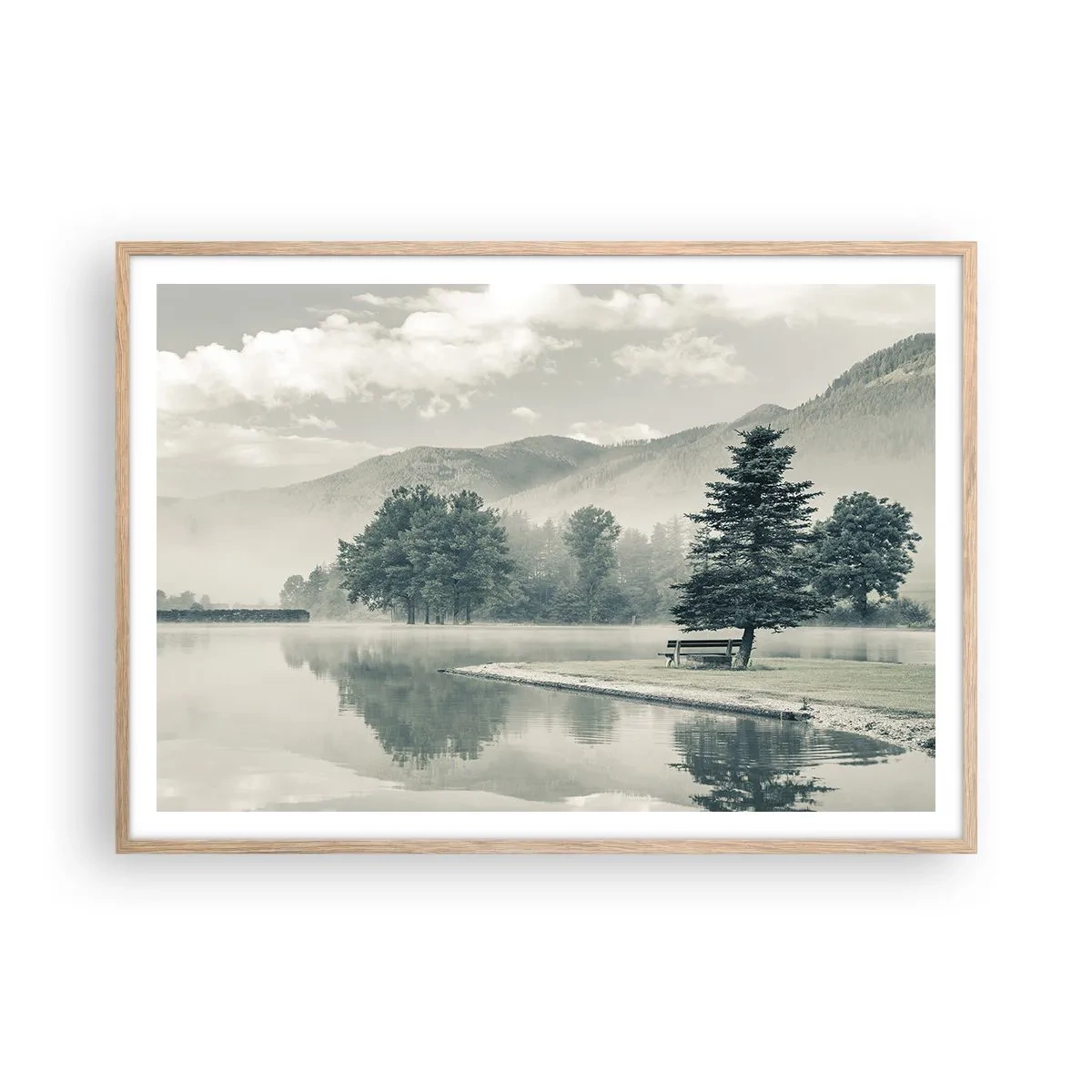 Plagát v ráme zo svetlého duba - Jazero ešte spí - 100x70 cm