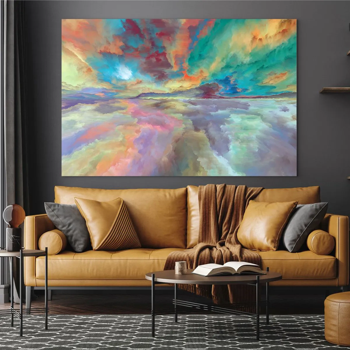 Obraz na skle - Farebné oblaky odrážajúce sa vo vode na obzore - 70x50cm - Dve neba - Moderná nástenná dekorácia do obývacej izby a spálne ARTTOR