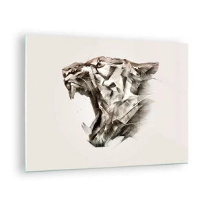 Obraz na skle - Geometrická ilustrácia revúceho tigra na svetlom pozadí - 70x50cm - Už vieš, kto vládne - Moderná nástenná dekorácia do obývacej izby a spálne ARTTOR