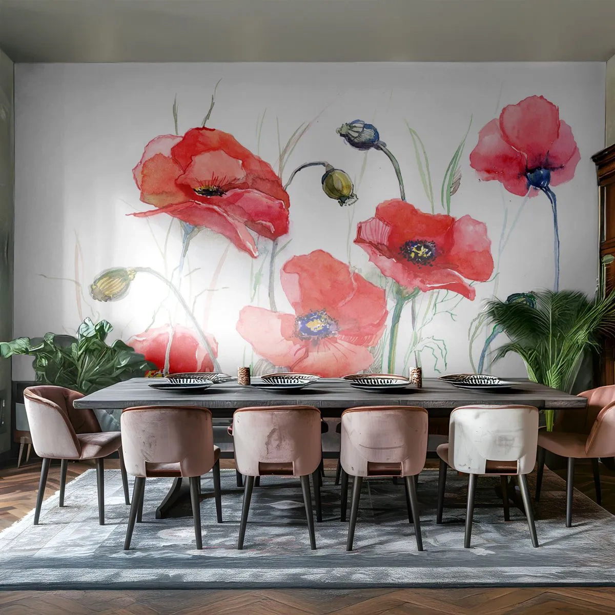 Fototapeta Standard Eco - Akvarelové maky na bielom pozadí - 100x70cm - Poľské kvety - Moderná nástenná dekorácia do obývacej izby a spálne ARTTOR