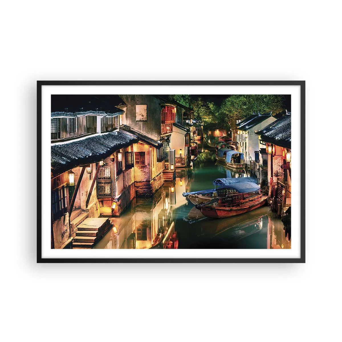 Plagát v čiernom ráme - Večer na čínskej ulici - 91x61 cm