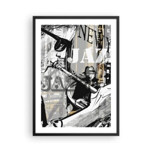 Plagát v čiernom ráme - Umelecká kompozícia inšpirovaná jazzom - 50x70cm - V rytme New Yorku - Moderná nástenná dekorácia do obývacej izby a spálne ARTTOR